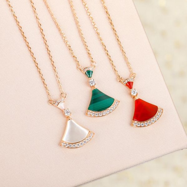 

s925 silver pendant necklace with white shell and red agate malachite sparkly diamond for women wedding jewelry gift have box stamp ps7313