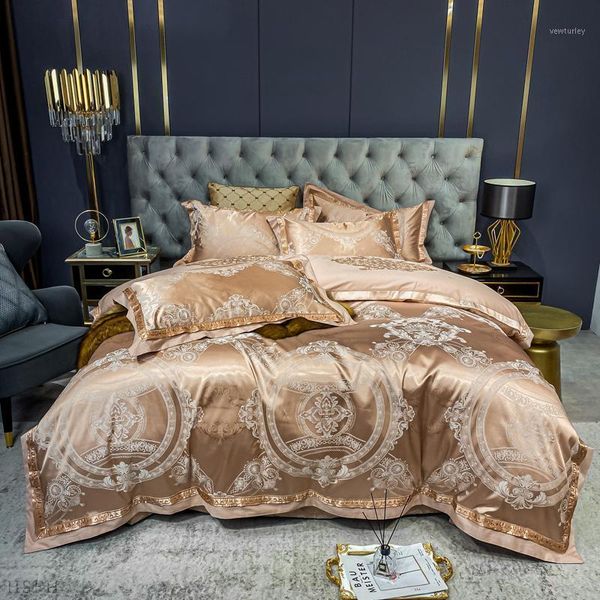 

bedding sets svetanya satin silk cotton linens jacquard set  king size bedsheet duvet cover pillow sham1