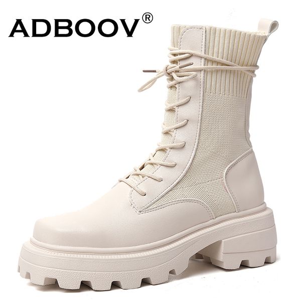 

adboov square toe platform boots women new autumn winter chunky heels ankle boots slip on sock shoes ladies footwear 201116, Black