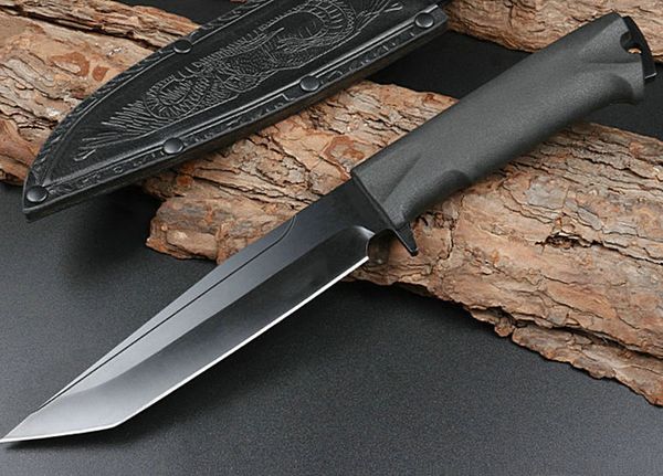 Sonderangebot Russland Survival Gerade Messer 65X13 Stahl Tanto Point Klinge Glasgefüllte Nylon Griff Messer mit Lederscheide