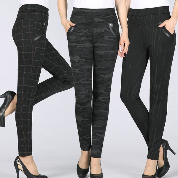 

fall women grid pants plus size slim high waist stretch pencil pant female trousers harajuku streetwear sweatpants joggers 201228, Black;white
