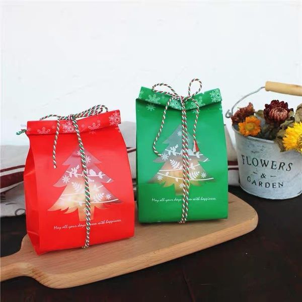 

christmas decorations 10pcs red green tree plastic bag snowflake cookie candy bags merry party kids gift xmas supplies1