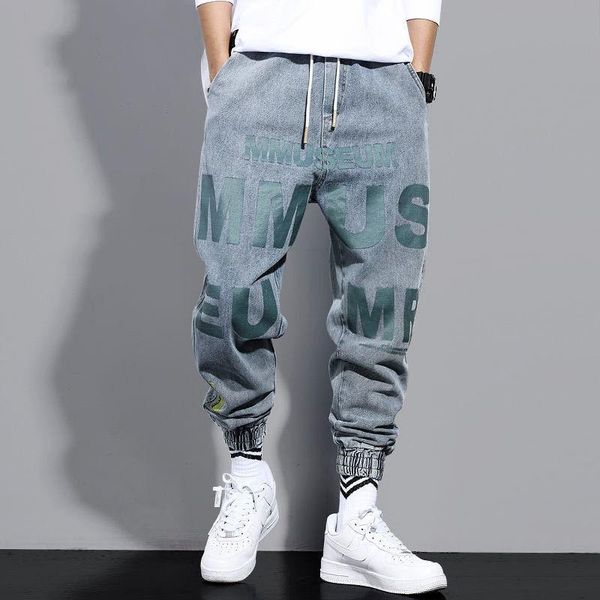 

jeans men's trendy brand loose trend korean version of the large size harlan harajuku style ins beamed casual pants, Blue