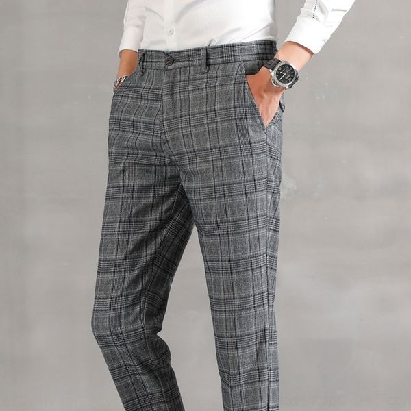

uwkhg small trousers men autumn winter british plaid slim casual casual pants feet business avidr hairdresser pants boys, Blue
