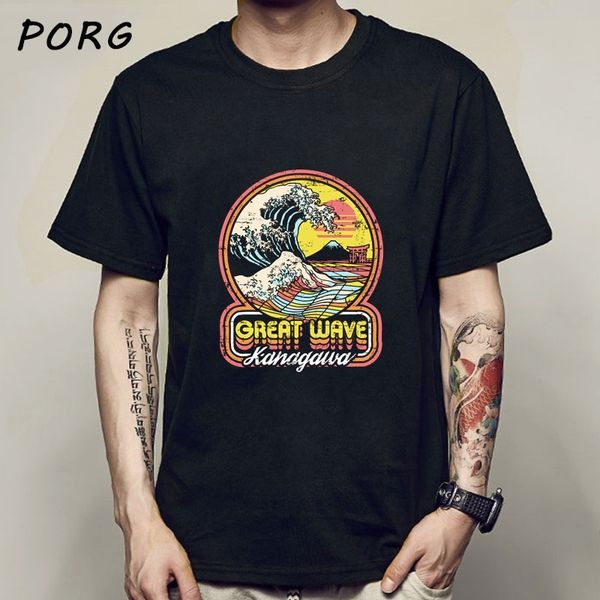 

большой ретро волна канагава с коротким рукавом смешные вскользь прохладное лето самец o neck s sport толстовка с капюшоном толстовка мужчин