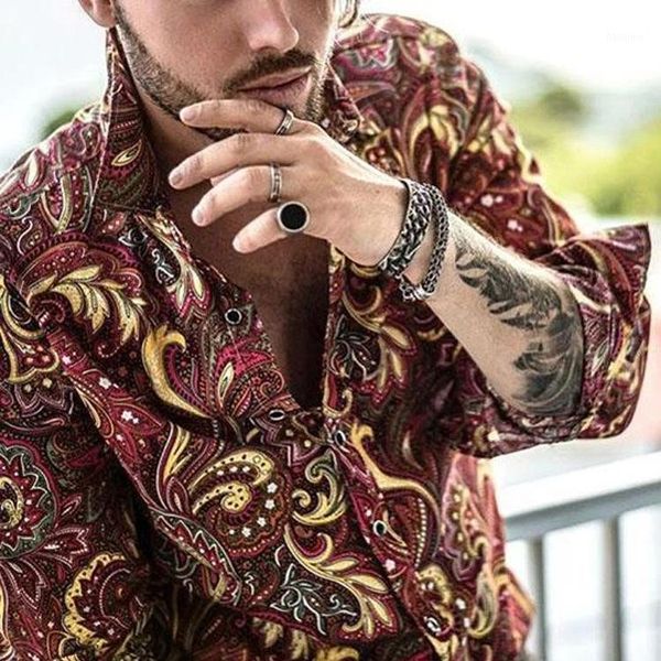 

spring men single turn collar winter brested buttons shirt autumn party paisley printed fashion long sleeve casual shirt1, White;black