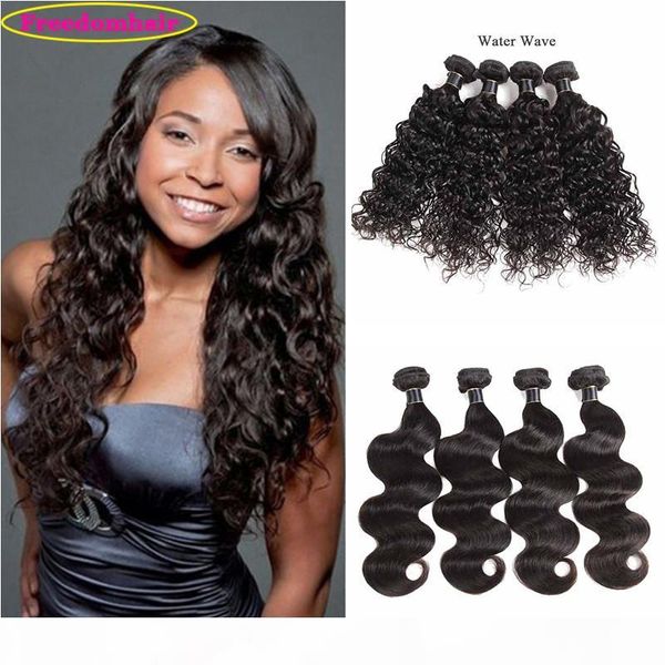 

hair 8a malaysian indian virgin hair water wave dyeable malaysian body wave 100% human hair weave 4 bundles water body wave, Black