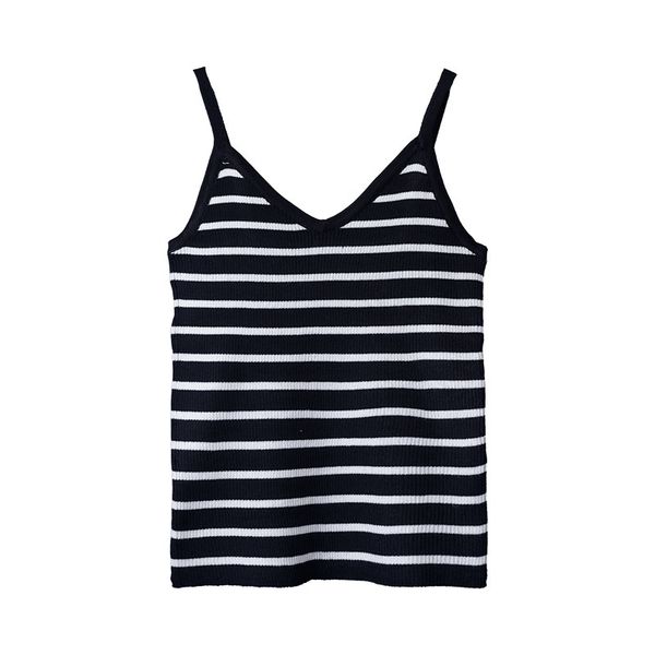 

2021 new summer solid color small v mesh halter female vest fine fit jacket stripe short temper oqc2, White
