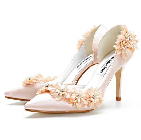 

high heels floral wedding shoes for bride pointed toe slip on heeled silk satin wedding bridal dress pumps, Black