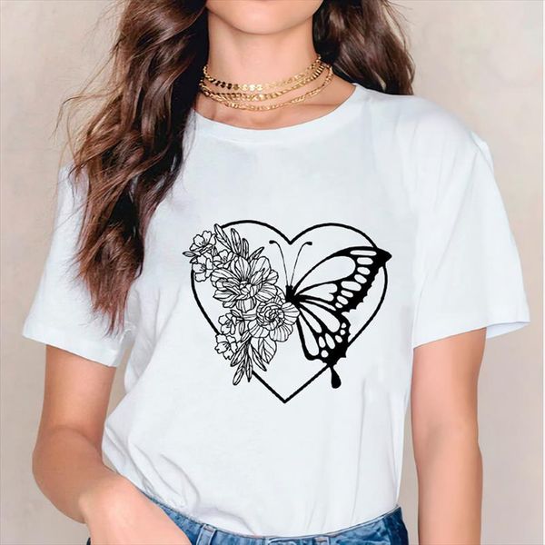 

t shirts t shirts for women butterfly heart printing summer autumn 90s womens graphic ladies print lady female tee shirt, White
