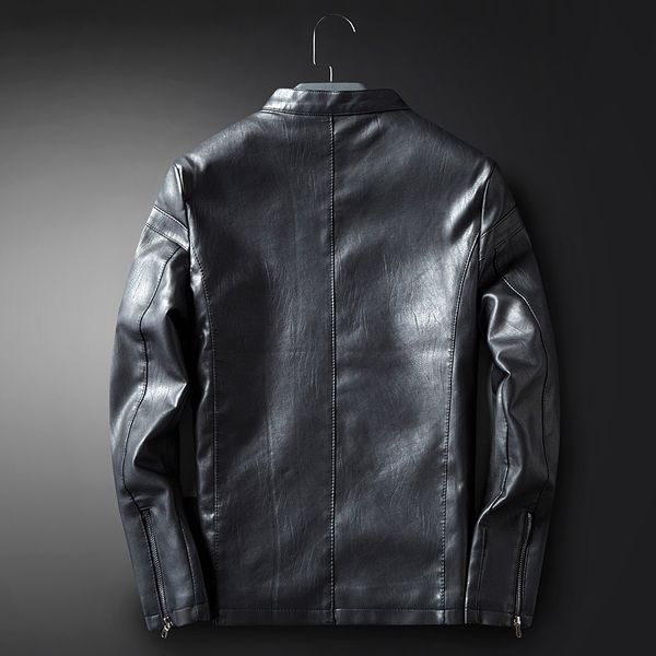 

2021 new pu men's brown jackets autumn winter leather biker jacket false velvet clothes gross coats moto m-3xl k199 c2m7, Black