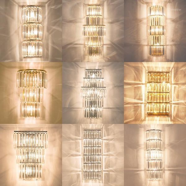 

american luxury crystal wall lamp living room hallway bedroom bedside lamp modern simple led gold silver crystal wall1