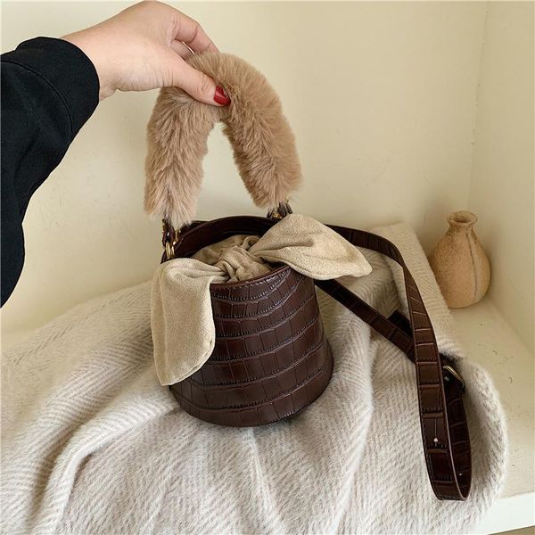 

quality leather stone pattern women bucket bag luxury handbags women bags designer plush fashion shoulder bags small handbags