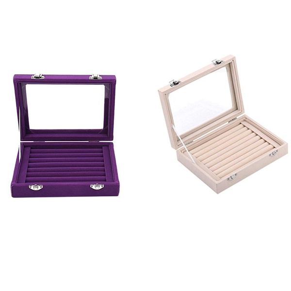 

7 slot velvet jewelry ring display rack earring storage box jewelry collection box, Pink;blue