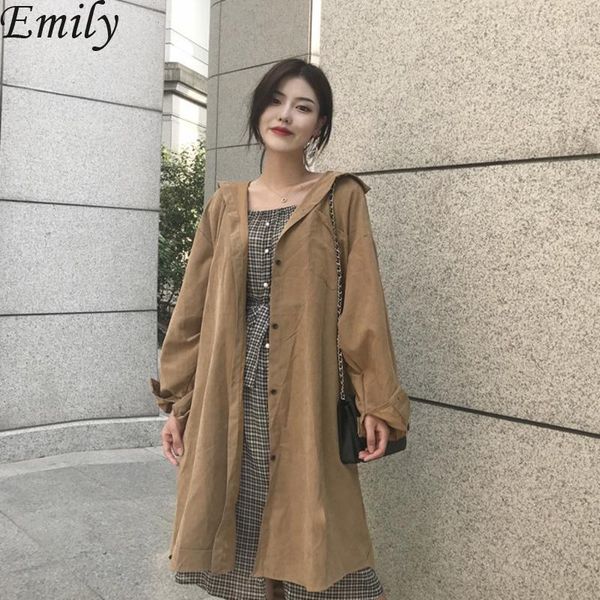

women's trench coats autumn clothing single-breasted long fund coat sleeve loose windbreaker thin casual women outwear1, Tan;black