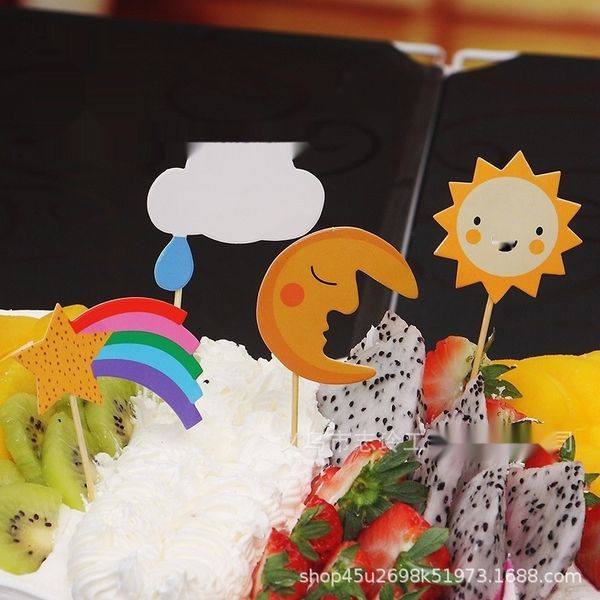 

1oosk sun star moon decorative cake moon card star rainbow cloud baking cake decorative flag set plug-in et2kv