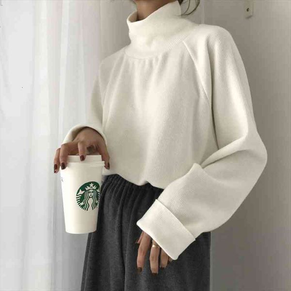 

large size bottoming shirt womens autumn winter fashion style loose outer pullover sweater high thick inner knit sweat, White;black