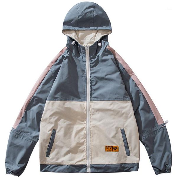 

windbreaker hip hop jacket men streetwear retro vintage color block hooded jacket women 2020 spring harajuku track jackets coat1, Black;brown