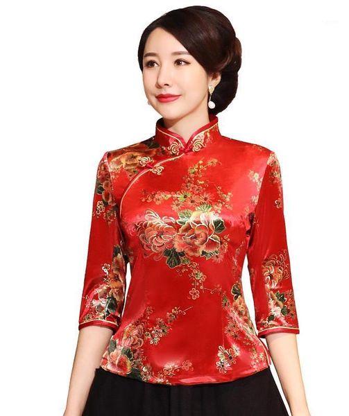 

shanghai story chinese button woman's shirt chinese traditional 3/4 sleeve cheongsam velvet traditional blouse1, White
