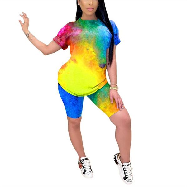 

womens 2pcs sports tie dyeing print high waist biker shorts pants 2020 workout outwear tracksuit outfit casual 2 piece set, Gray