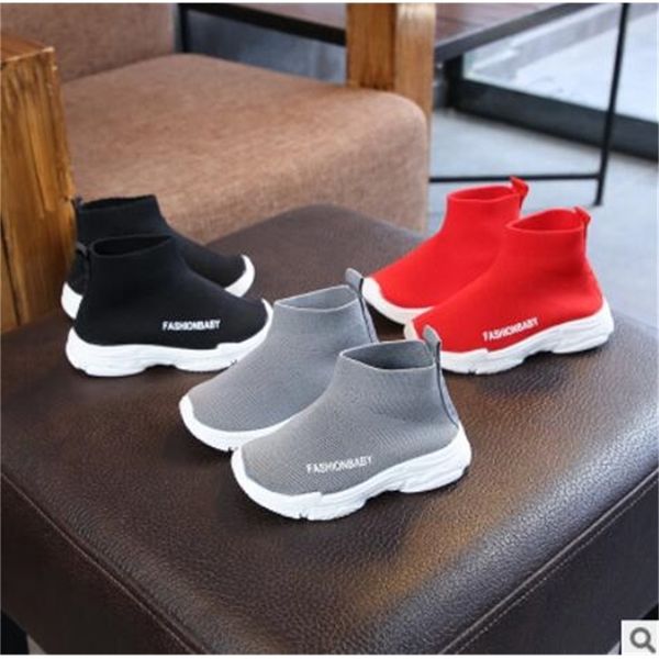 

child casual male female baby sneaker high elastic foot wrapping snow martin boots kids knitted socks sport shoes y201009, Black;red