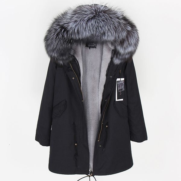 

2021 new 100% actual raccoon skin collar female jacket black parkas%cotton liner from coat slmw