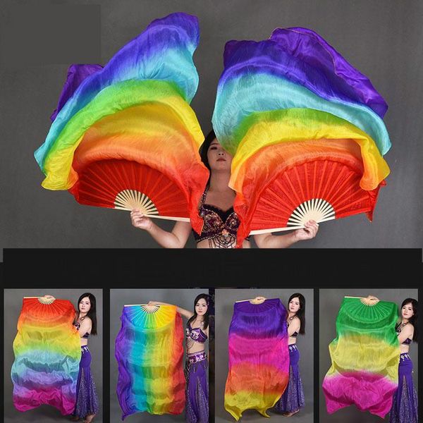 

party favor belly silk dance fan colorful gradient color foldable elegant hand dancing performance props abanicos de mano