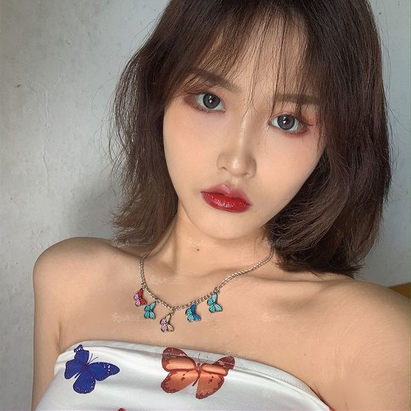 

ins color домашнее лиза то же самое 90s cool girl butterfly личности ожерелье, Silver