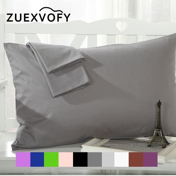 Algodão puro 2 pcs travesseiro 70 * 70 50 * 70 50 * 75 fronha sólida fronha decorativa capa de cama para o hotel casamento cinza branco 201212