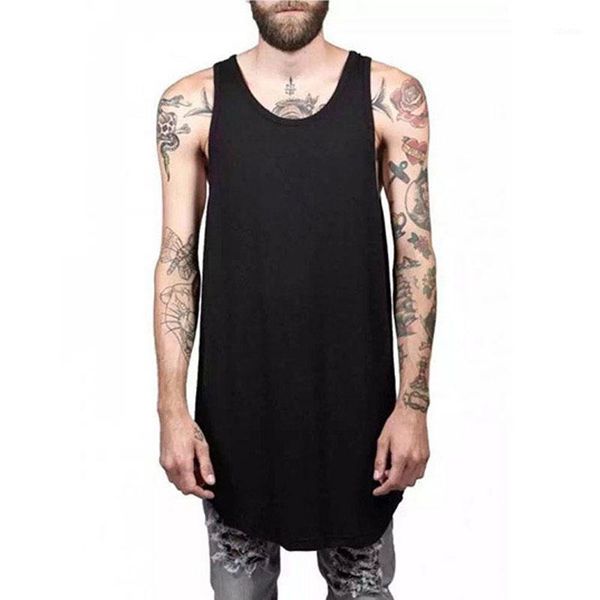 

men' tank wholesale- men summer hip hop extend long men' white vest fashion swag sleeveless cotton solid 1, White;black