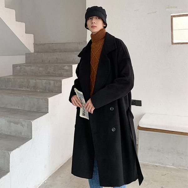 

men's wool & blends 2021 autumn and winter korean version of the long section couple models lambskin lining casual woolen coat1, Black
