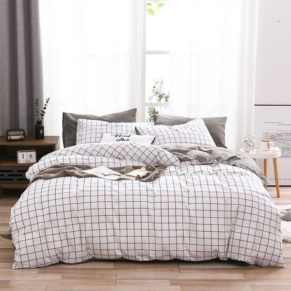 

simple bedding set with pillowcase stripes duvet cover sets 100% cotton single double  king size quilt cover bedclothes1