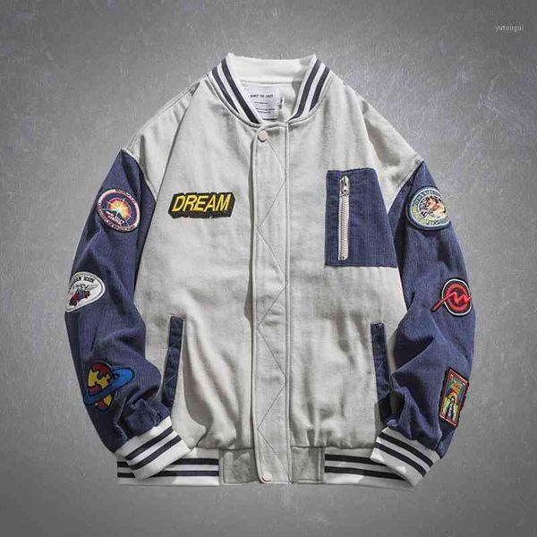 

men's jackets corduroy baseball jacket mens fashion all-match retro patchwork neutral couples coats casual hip hop streetwear bomber mn, Black;brown