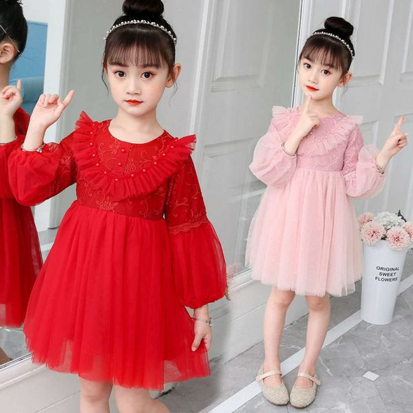 

mh girls' autumn new children lace princs student red performance drs lantern sve skirt, Red;yellow