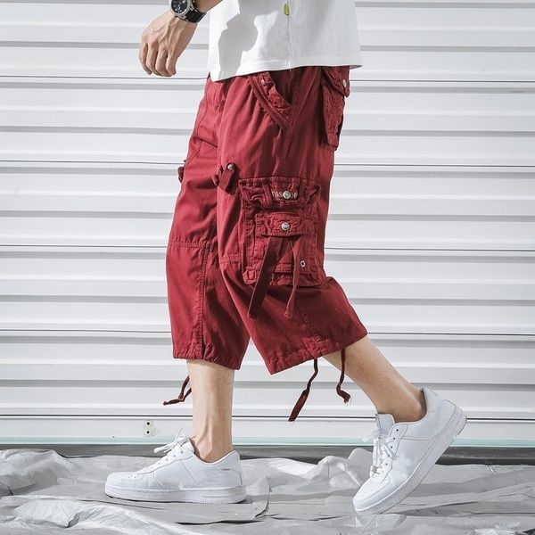 

men 2020 new arrival summer loose multi pockets shorts homme military cargo pants streetwear lj201104, Black