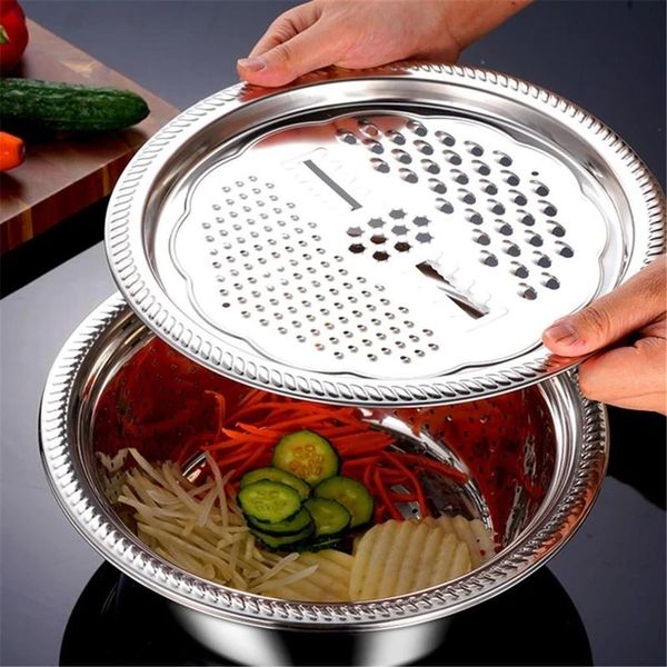 

multifunctional stainless steel basket multi purpose slice planer with basin kitchen slicing knife flower cutter slicing plate wmtwkf