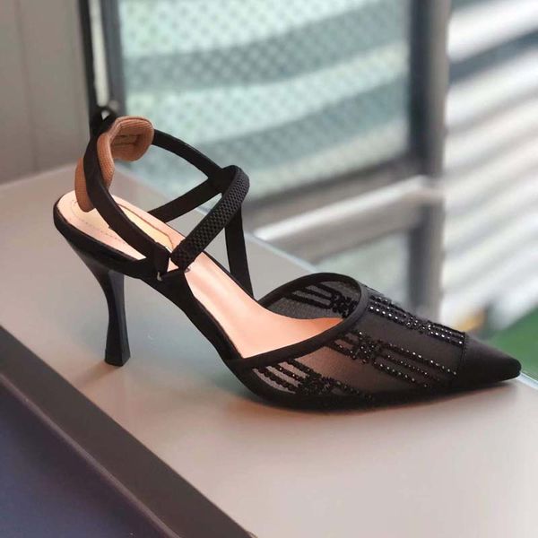 

op qualitygauze ankle strap shoes dress shoes women's black rhinestone decorative latest fashion comfortable high-heeled sandals design