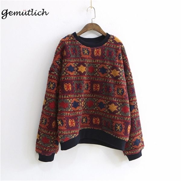 

gemutlich over size women print hoodies vintage casual pullover o-neck sweatshirt autumn winter loose lj200808, Black