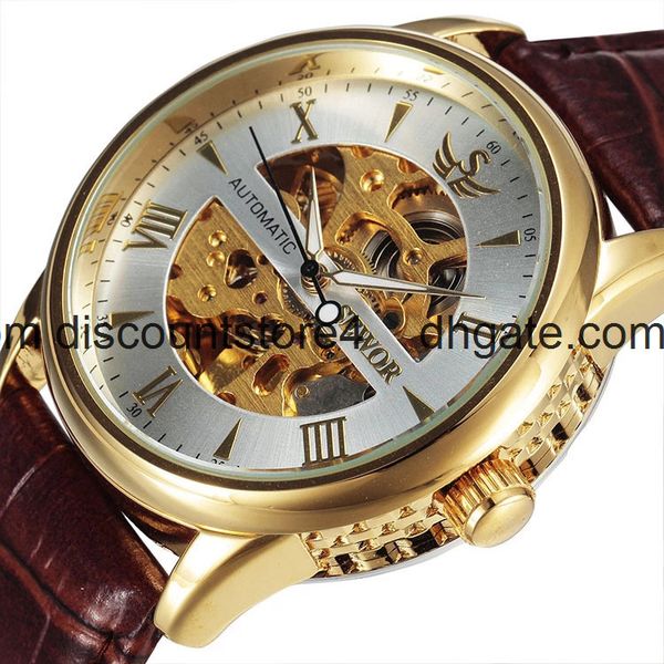 

sewor hollow out automatic business fashion men's mechanical watch, Slivery;brown