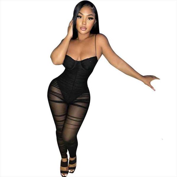 

black sheer mesh patchwork bodysuit romper women jumpsuit strapless see through stacked pants bodycon jumpsuit overalls, Black;white