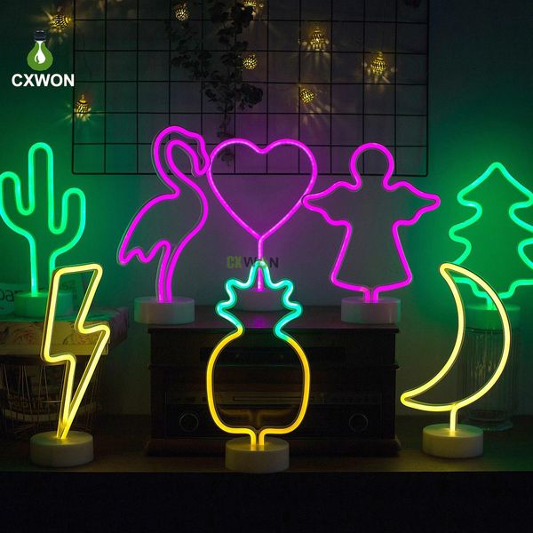 Lampada al neon USB/alimentata a batteria Strisce luminose Lampada modellante a LED Cat Love decorazione a led Luce notturna al neon con base