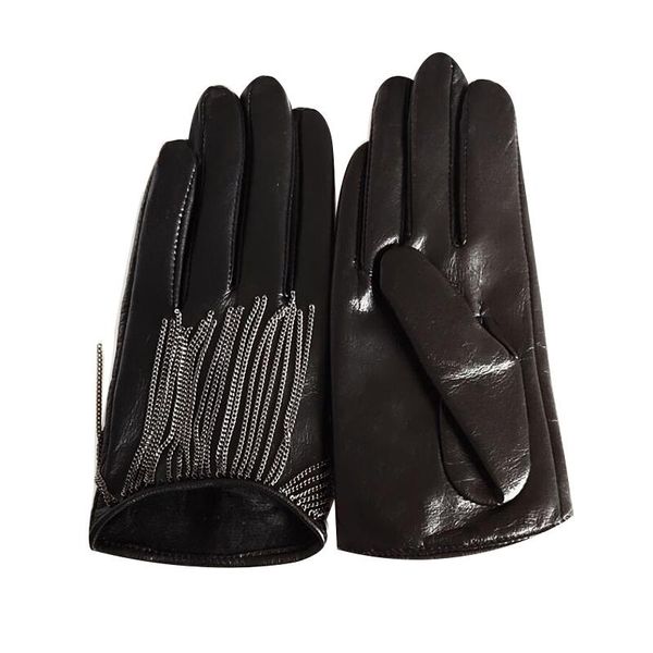 

women' fashion tassel genuine leather glove black touch screen sheepskin gloves plus velvet thick warm, Blue;gray