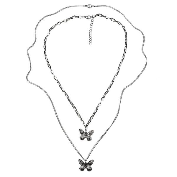

stainless steel double necklace insta cool retro pendant necklace sweater chain, Silver