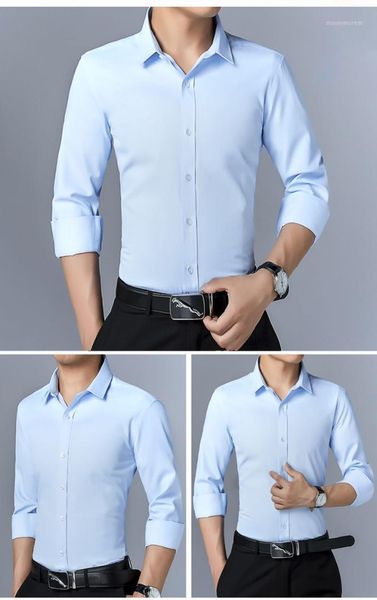

2019 men casual long sleeved solid shirt slim fit male social business dress shirt brand men clothing soft comfortable1, White;black