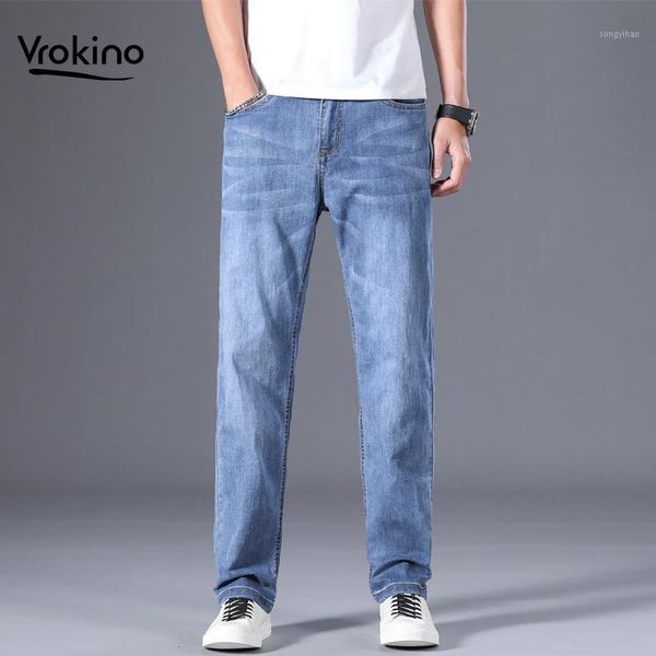 

vrokino 2020 new in fashionable jeans for men men's casual elastic loose plus size jeans multiple color options1, Black
