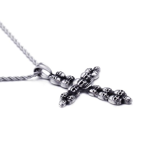 

fongten retro cross skull k pop punk stainless steel pendant male accessories necklace jewelry fongten retro jllkej, Bronze;silver