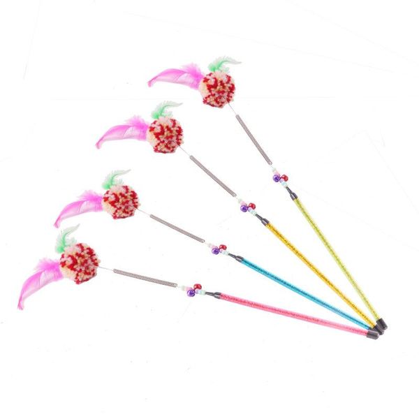 

cat toy cute funny cat rod colorful teaser wand steel wire plastic cats interactive stick pet toys ball cat supplies wholesale vt0464