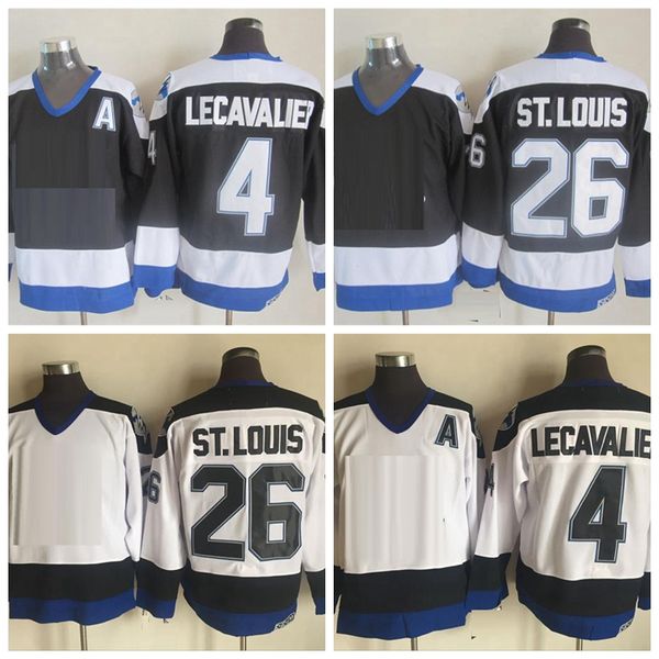 Maglie da hockey vintage da uomo 26 Martin St. Louis 4 Camicie cucite Vincent Lecavalier Retro Nero Bianco A Patch M-XXXL