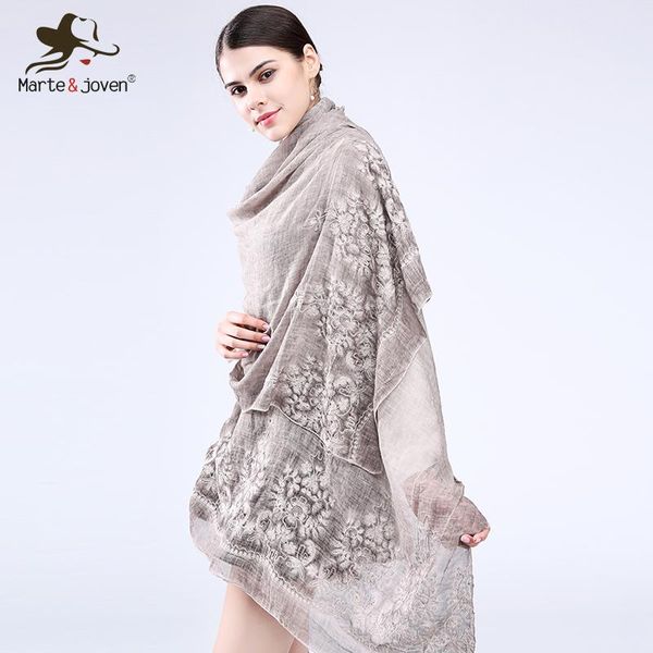 

scarves [marte&joven] vintga floral embroidery scarf and wrap for women chinese style 200*95 cm overlength retro flower beach shawl, Blue;gray