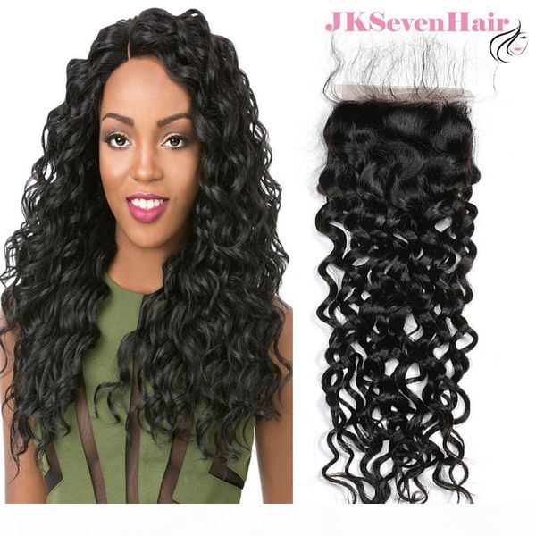 

water wave 12a grade virgin brazilian hair 4x4 inch lace closure indian malaysian peruvian part middle part three parts closure, Black
